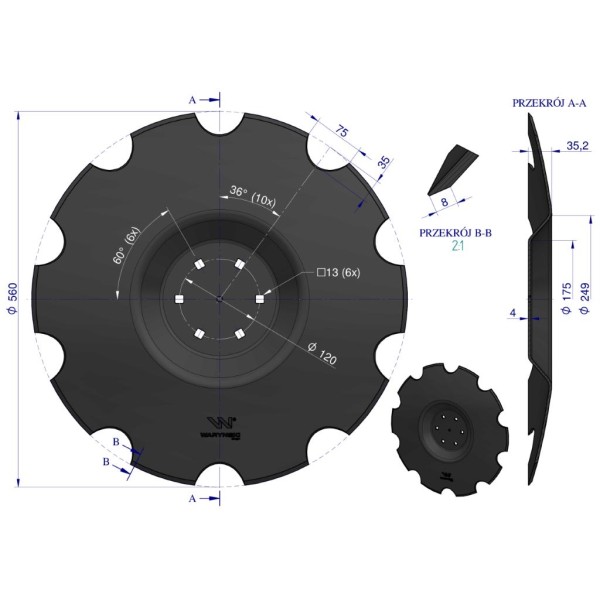 Talerz uzębiony Z-10 fi 560 mocowanie 6/120 35606040 | Exvi