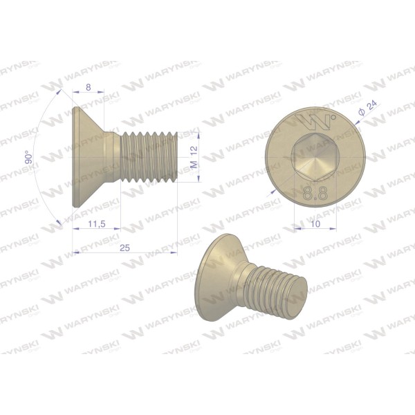 Śruba talerza M12x26 - imbus 10 Kosiarka 799128825 | Exvi