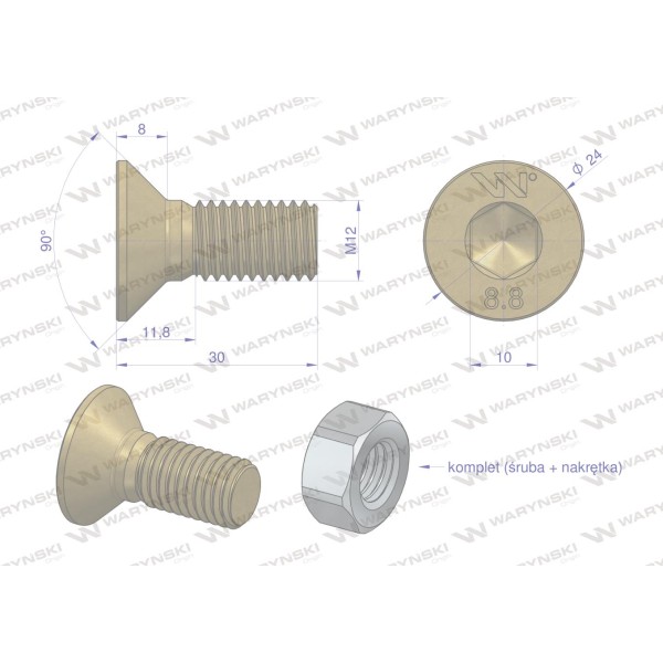 Śruba kpl. M12x30 - imbus 10 DIN7991 799128830 | Exvi