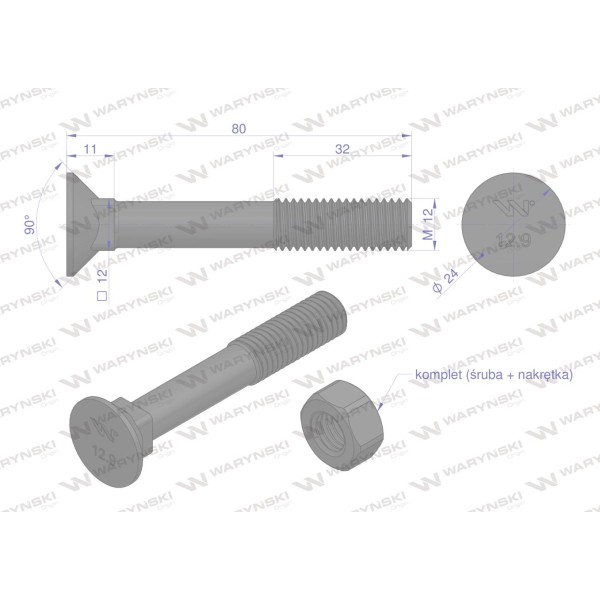 Śruba kpl. płużna podsadzana D 608 M12x80 608121280 | Exvi