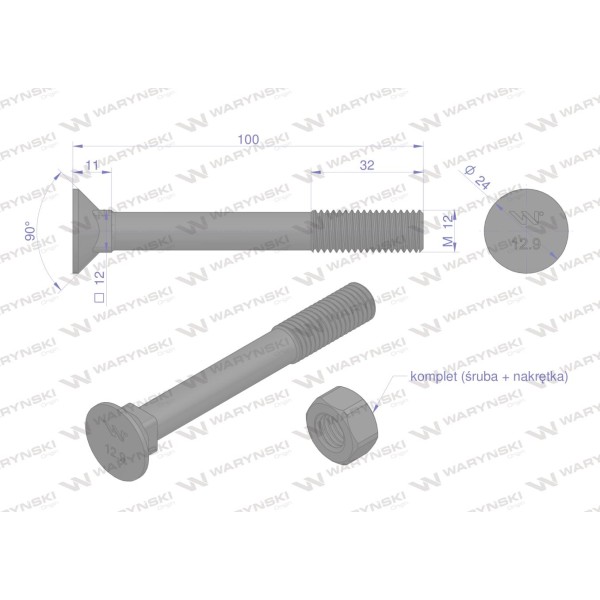 Śruba kpl. płużna podsadzana D 608 6081212100 | Exvi