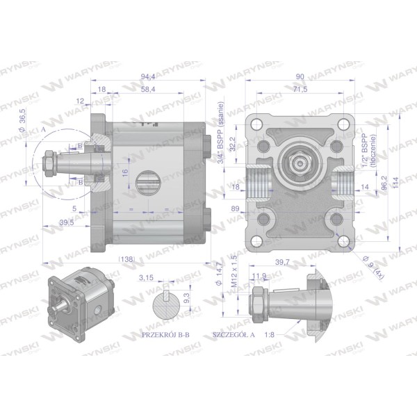 Pompa hydrauliczna zębata 11.0cm3 (grupa PHAG2E11P2 | Exvi