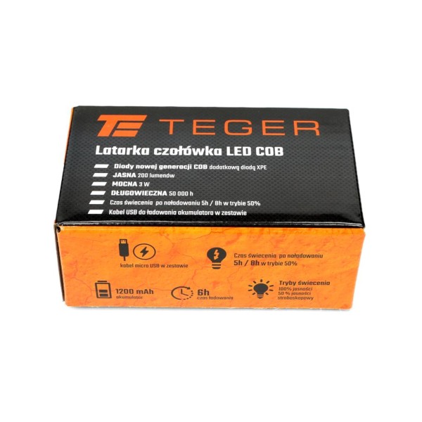 Latarka czołówka LED COB 200 Lm ładowana LED-0080 | Exvi
