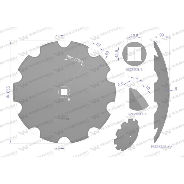Talerz uzębiony Z-10 fi 660 otwór 40x40 76604060 | Exvi