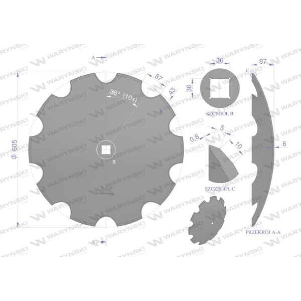 Talerz uzębiony Z-10 fi 610 otwór 35x35 76103560 | Exvi