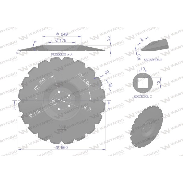 Talerz uzębiony Z-20 fi 560 mocowanie 5/116 35607140 | Exvi