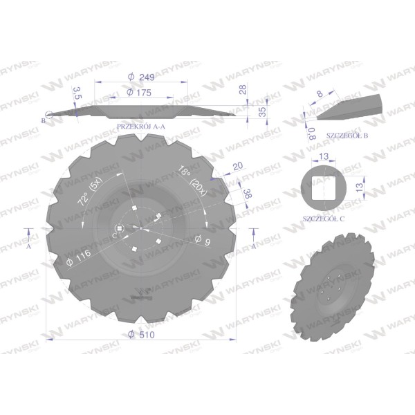 Talerz uzębiony Z-20 fi 510 mocowanie 5/116 35107135 | Exvi