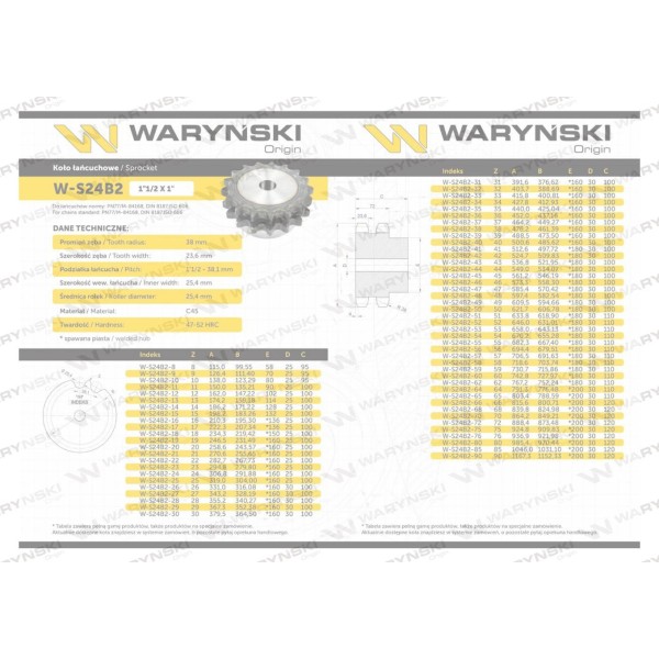 Koło zębate hartowane z kołnierzem 24B-2 S24B2-20 | Exvi