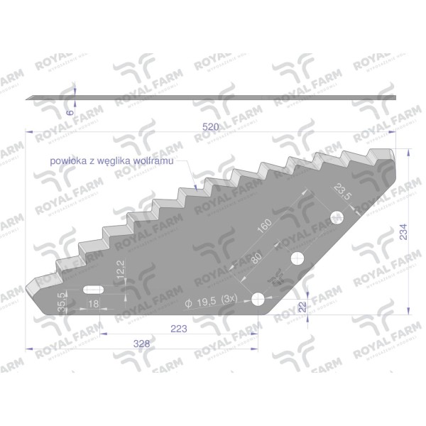 Nóż paszowozu uniwersalny otwór 19.5 mm RF-9010112 | Exvi