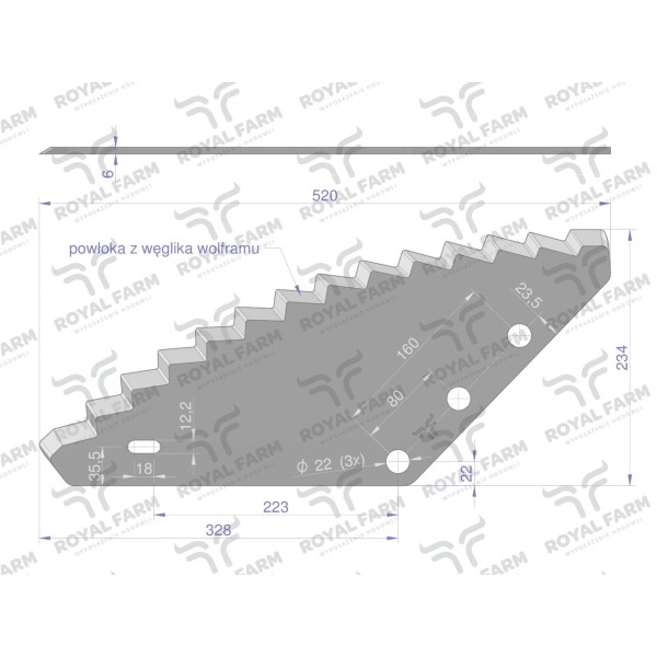 Nóż paszowozu uniwersalny otwór 22mm RF-9010102 | Exvi