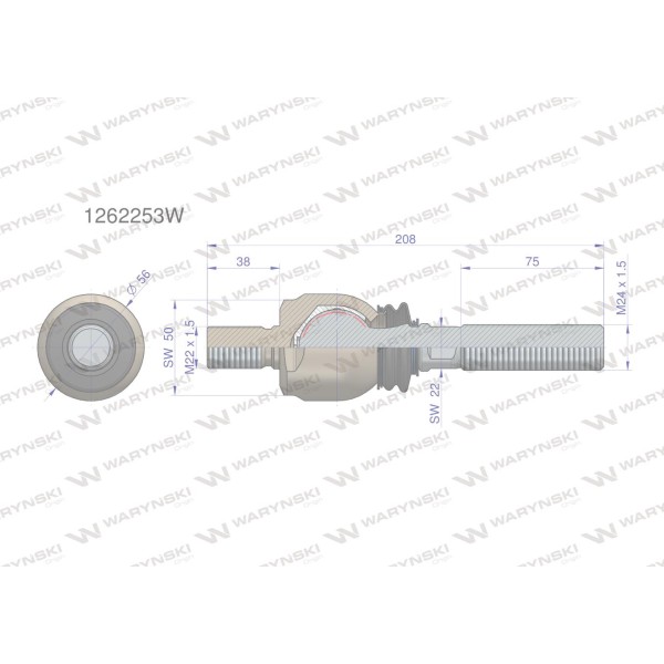 Przegub układu kierowniczego JCB1262253 1262253W | Exvi