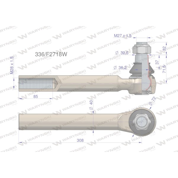 Przegub układu kierowniczego JCB336/F2718 336/F2718W | Exvi