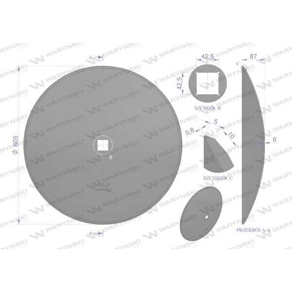 Talerz gładki fi 610 otwór 40x40 stal 56104060 | Exvi