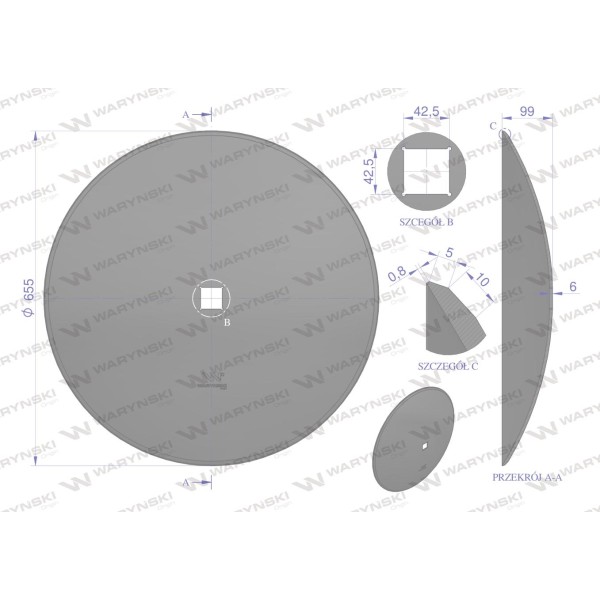 Talerz gładki fi 660 otwór 40x40 stal 56604060 | Exvi