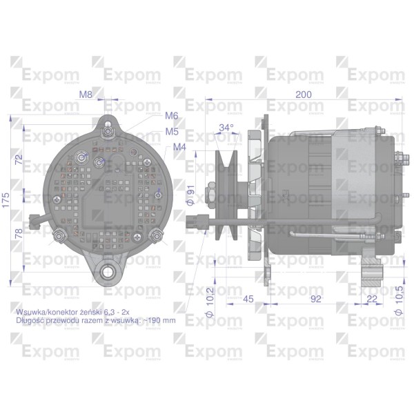 Alternator MTZ 72A Z PRZEWODEM EXPOM G9647.3701EX | Exvi