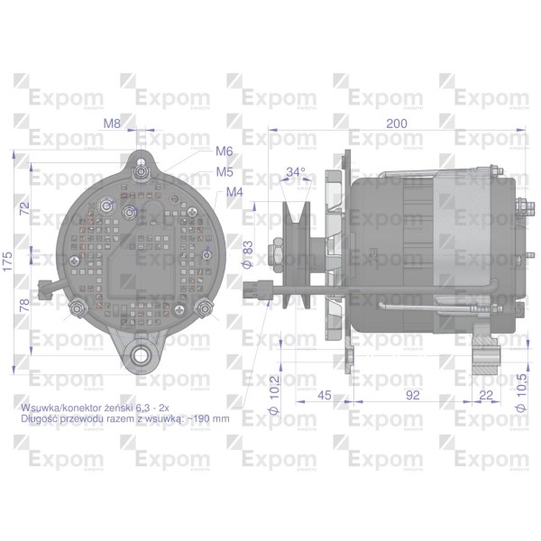 Alternator MTZ 80A z przewodem EXPOM G9702.370.80AEX | Exvi