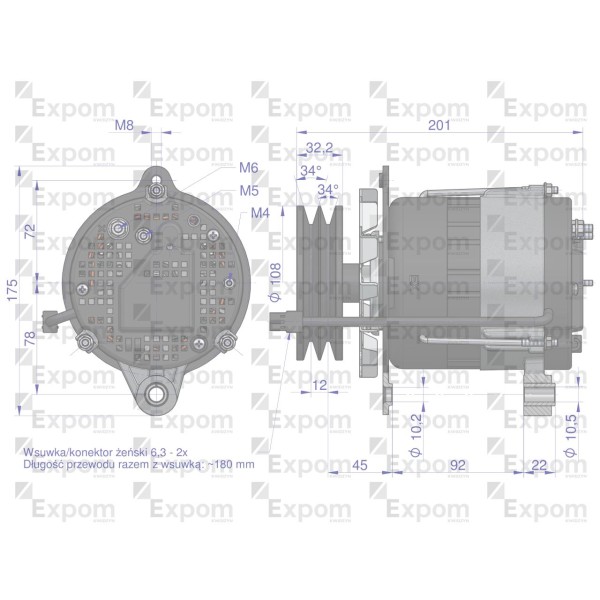 Alternator MTZ80A z przewodem EXPOM G9702.3701.100EX | Exvi
