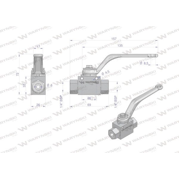 Zawór kulowy hydrauliczny 2-drogowy 2/2 WKH-B-1/4BSP | Exvi