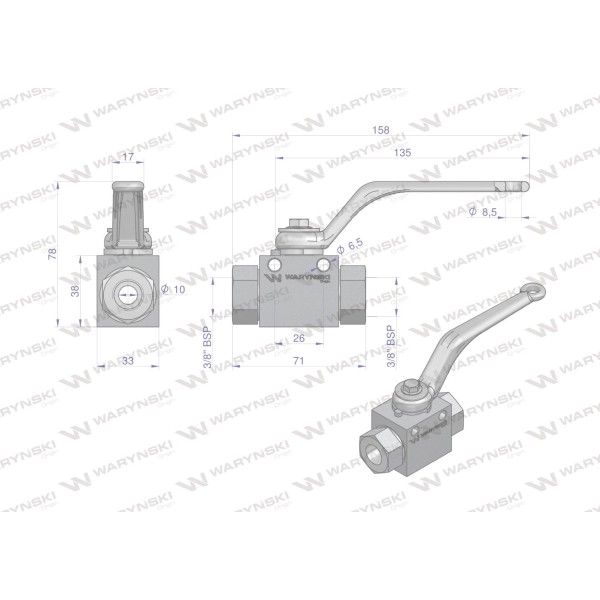 Zawór kulowy hydrauliczny 2-drogowy 2/2 WKH-B-3/8BSP | Exvi