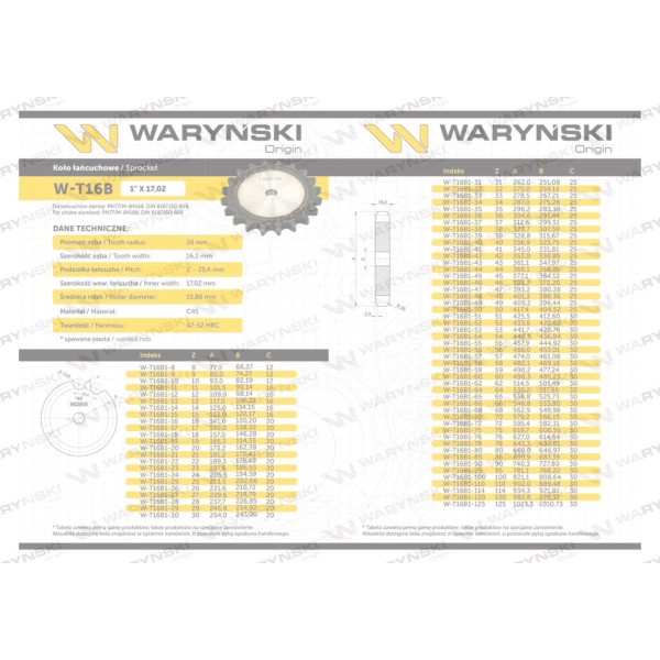 Koło zębate hartowane tarcza 16B-1 (R1 1) T16B1-29 | Exvi