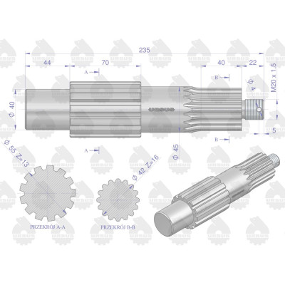 Wałek koła atakującego (stary typ) C-360 50/42-502/0 | Exvi