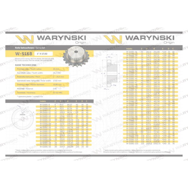 Koło zębate hartowane z kołnierzem 16B-1 S16B1-29 | Exvi