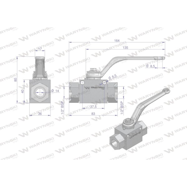 Zawór kulowy hydrauliczny 2-drogowy 2/2 WKH-B-1/2BSP | Exvi