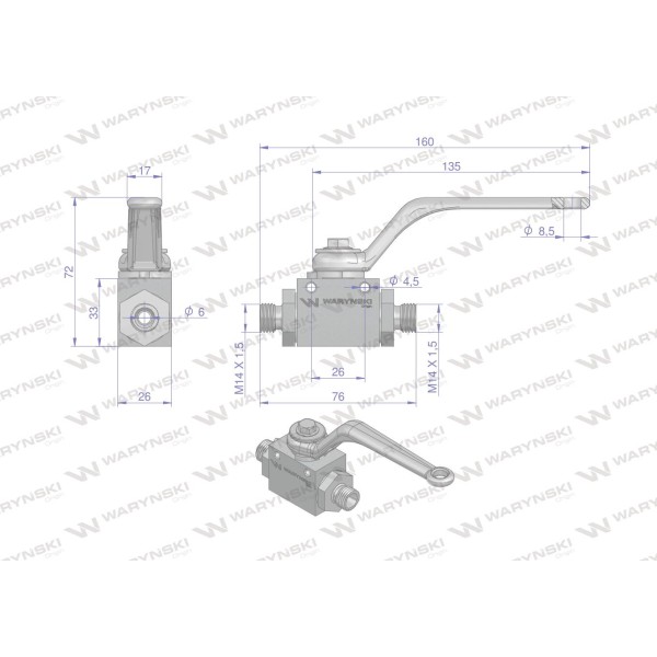 Zawór kulowy hydrauliczny 2-drogowy WKH-08L-M14X1.5 | Exvi