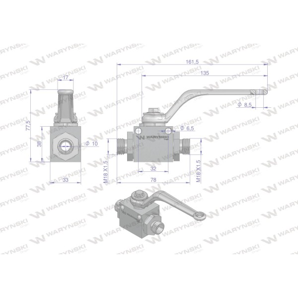Zawór kulowy hydrauliczny 2-drogowy WKH-12L-M18X1.5 | Exvi