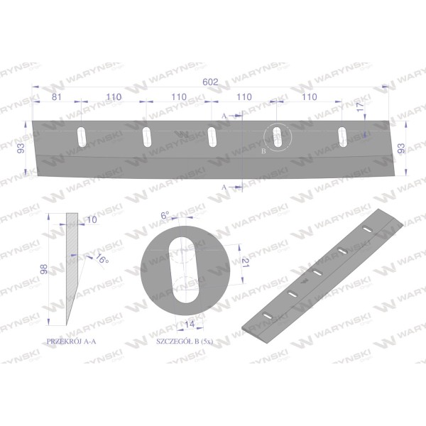Nóż bębna sieczkarni 5 otw. 10 mm 4032801440.10 | Exvi