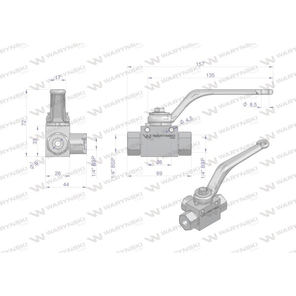 Zawór kulowy hydrauliczny 3-drogowy WKH3-B-1/4BSP | Exvi