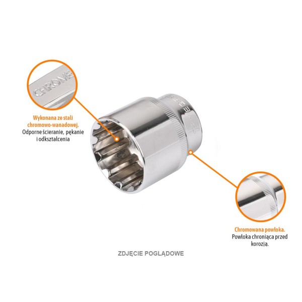 Klucz nasadowy 1/2" SPLINE 32 mm, CR-V, Teger KNSP319 | Exvi