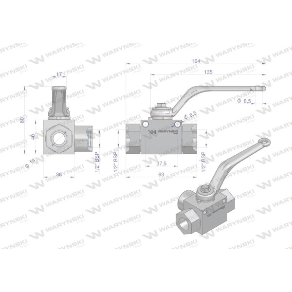 Zawór kulowy hydrauliczny 3-drogowy WKH3-B-1/2BSP | Exvi