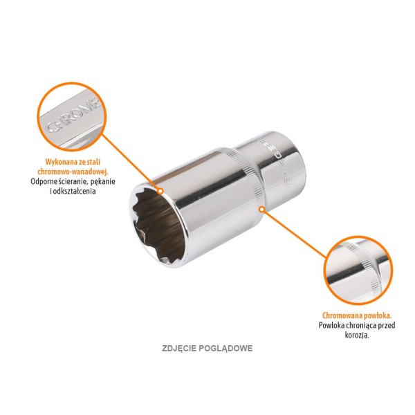 Klucz nasadowy 1/2" dwunastokątny długi 30 KND218 | Exvi