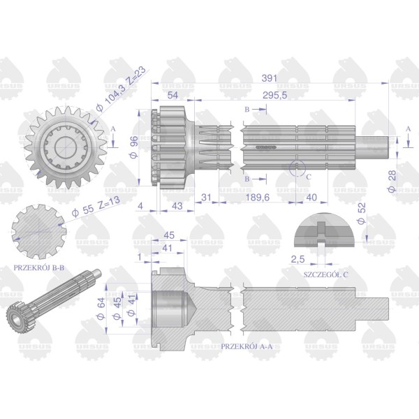 Wałek główny st. typ C-360 ORYGINAŁ URSUS 50/41-906/0 | Exvi