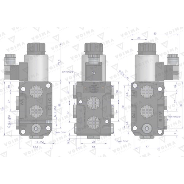 Dzielnik. zawór. elektrozawór V-DVS-50L-3/8 | Exvi