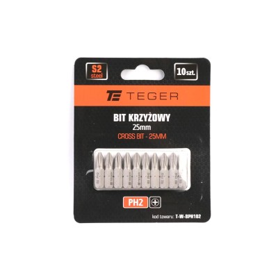 Bit krzyżowy PH 2x25 mm, (10 szt), S2, Teger BPH102 | Exvi