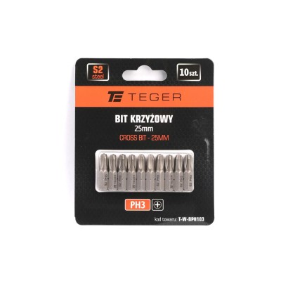 Bit krzyżowy PH 3x25 mm, (10 szt), S2, Teger BPH103 | Exvi