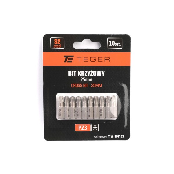 Bit krzyżowy PZ 3x25 mm, (10 szt), S2, Teger BPZ103 | Exvi