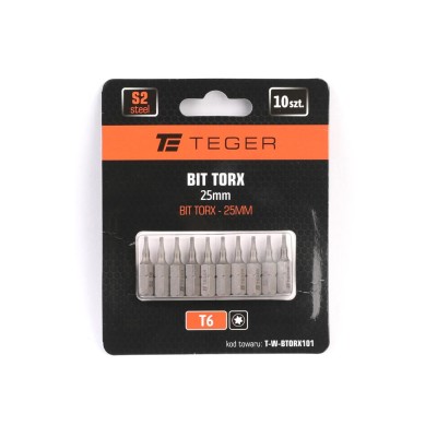 Bit TORX T6x25 mm, (10 szt), S2, Teger BTORX101 | Exvi