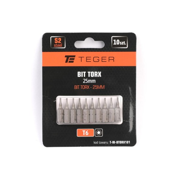 Bit TORX T6x25 mm, (10 szt), S2, Teger BTORX101 | Exvi