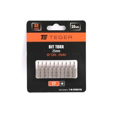 Bit TORX T7x25 mm, (10 szt), S2, Teger BTORX102 | Exvi