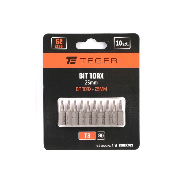 Bit TORX T8x25 mm, (10 szt), S2, Teger BTORX103 | Exvi