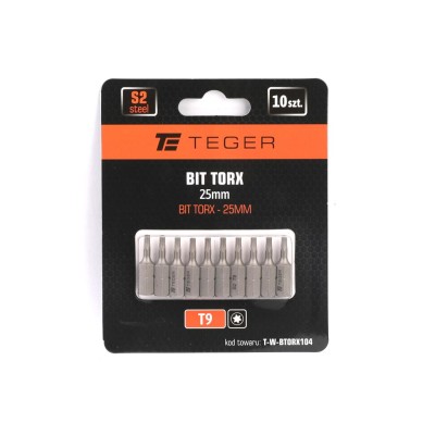 Bit TORX T9x25 mm, (10 szt), S2, Teger BTORX104 | Exvi
