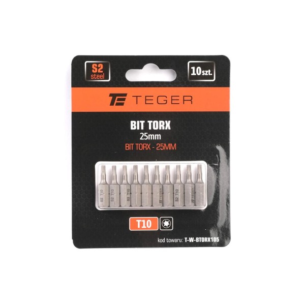 Bit TORX T10x25 mm, (10 szt), S2, Teger BTORX105 | Exvi