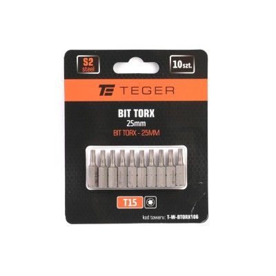 Bit TORX T15x25 mm, (10 szt), S2, Teger BTORX106 | Exvi