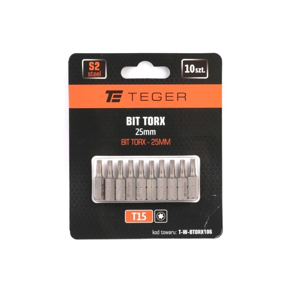 Bit TORX T15x25 mm, (10 szt), S2, Teger BTORX106 | Exvi
