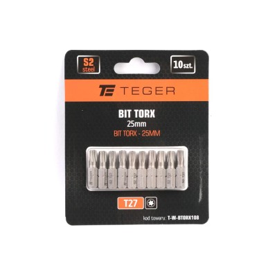 Bit TORX T27x25 mm, (10 szt), S2, Teger BTORX108 | Exvi