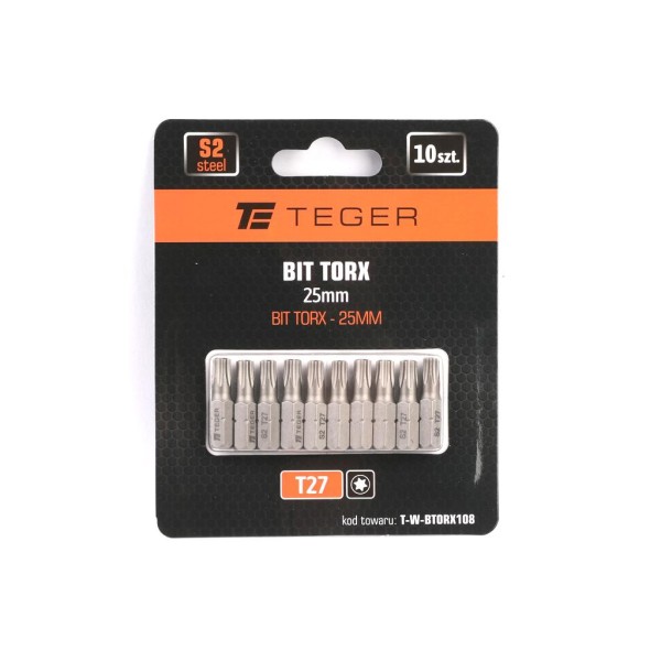 Bit TORX T27x25 mm, (10 szt), S2, Teger BTORX108 | Exvi