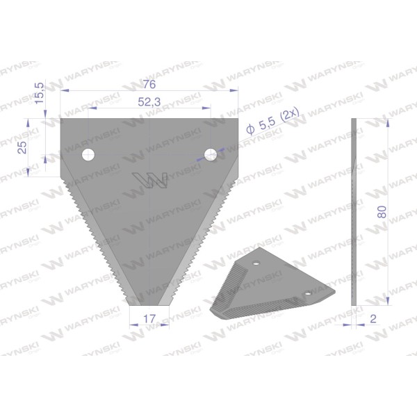 Nóż żniwny 80x76x2mm otwór 5.5 WKZ80X76X2A | Exvi